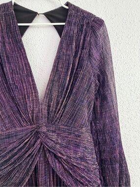 Backless Metallic Purple Twist-Front V-Neck Dress